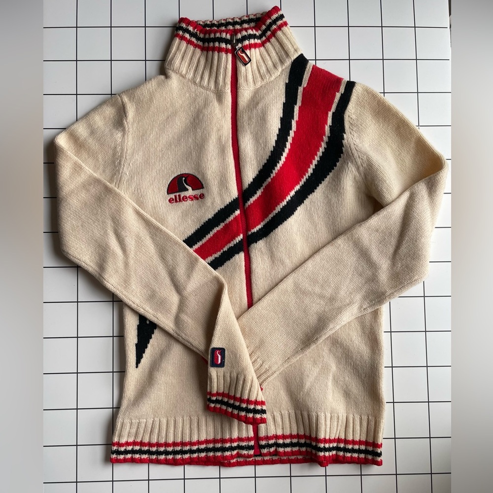 Ellesse retro tennis zip-up cardigan lambswool- women’s size 6